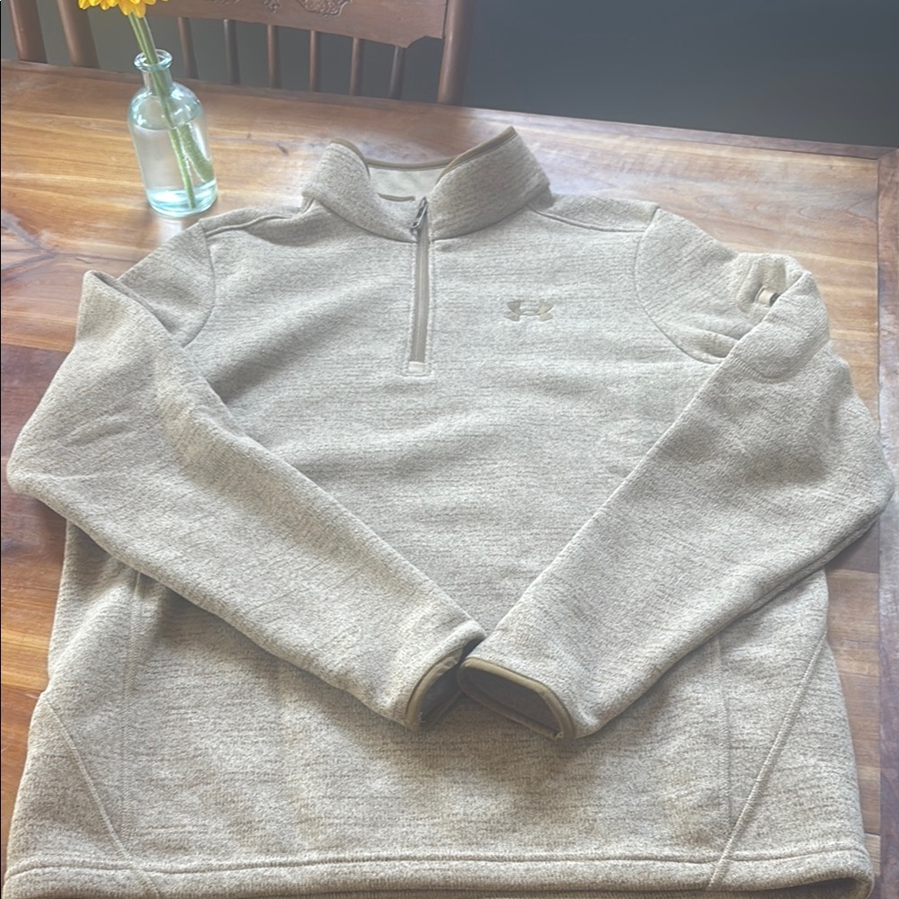 Brand New Under Armour Tan Zip Up Sweater Plush Texture Stand-Up Collar